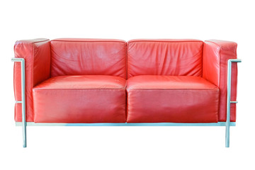 red leather sofa isolated on a white background