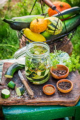 Natural pickled courgette in the jar