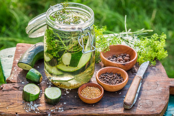 Ingredients for canned squash in the jar