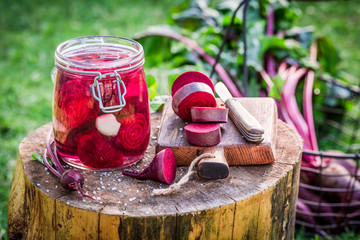 Homemade pickled beetroots in the jar
