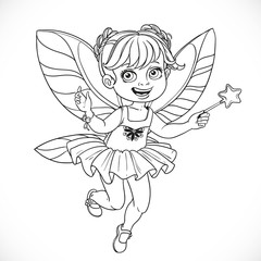 Cute little fairy girl with a Magic wand  outlined isolated on a