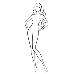 Silhouette of beautiful nude woman vector illustration. Fashion girl with long hair isolated. Beauty logo.