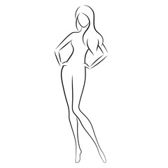 Silhouette of beautiful nude woman vector illustration. Fashion girl with long hair isolated. Beauty logo.