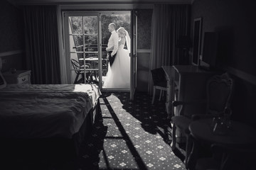 blonde bride with her groom