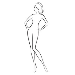Silhouette of beautiful nude woman vector illustration. Fashion girl with long hair isolated. Beauty logo.