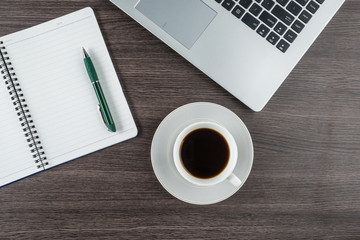Obraz na płótnie Canvas Laptop, notebook and coffee cup on work desk