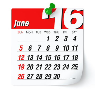 June 2016 - Calendar.
