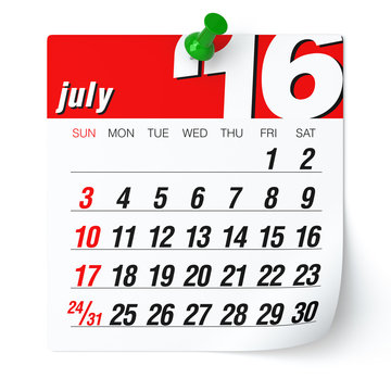 July 2016 - Calendar.