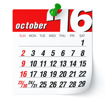 October 2016 - Calendar.