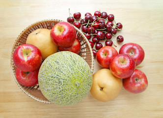 Naklejka na ściany i meble Assortment of fruits on table