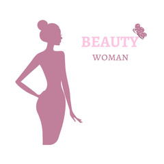 Obraz na płótnie Canvas Beauty logo template. Background with beautiful woman silhouette. fashion model vector illustration. Card for beauty salon.