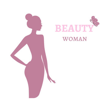 Beauty logo template. Background with beautiful woman silhouette. fashion model vector illustration. Card for beauty salon.