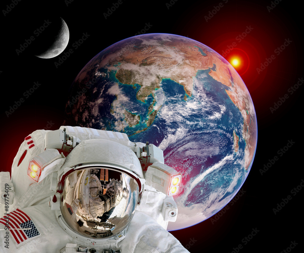 Canvas Prints astronaut spaceman isolated helmet outer space earth globe moon sunrise. elements of this image furn
