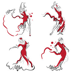 Flamenco dance vector sketches. - obrazy, fototapety, plakaty