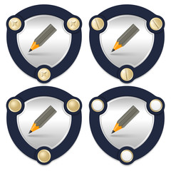 Set of four abstract icons with golden screws and pencil