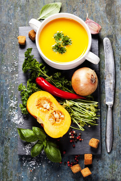 Pumpkin soup  with fresh ingredients
