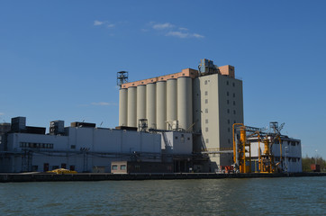 view on industrial sites next to canal