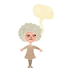 cartoon bitter old woman with speech bubble