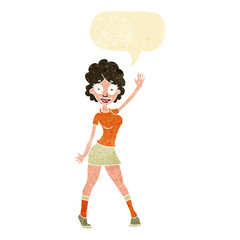 cartoon woman dancing with speech bubble