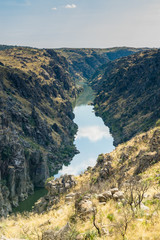 Douro river and the high rocky shores in Miranda do Douro (Portugal)