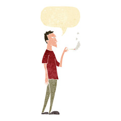cartoon annoyed smoker with speech bubble
