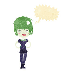 cartoon happy vampire girl with speech bubble