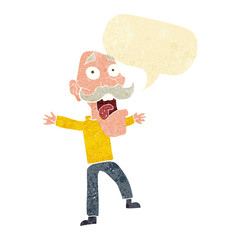 cartoon shocked old man with speech bubble