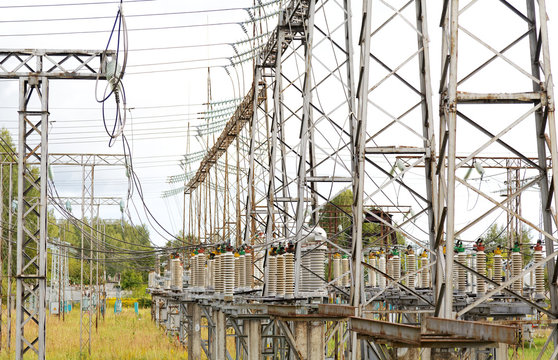 Electrical substation poles and wires