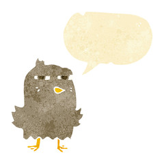 funny cartoon bird with speech bubble