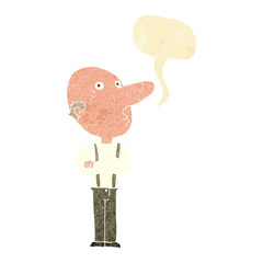 cartoon old man with folded arms with speech bubble