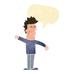 cartoon stressed man with speech bubble