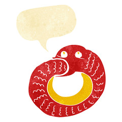 cartoon snake eating own tail with speech bubble
