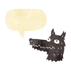 cartoon wolf head with speech bubble