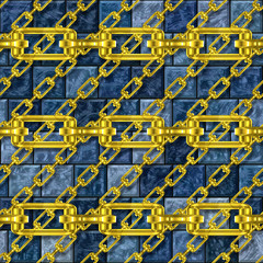 Iron chains with glazed tiles seamless texture