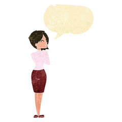 cartoon businesswoman ignoring with speech bubble