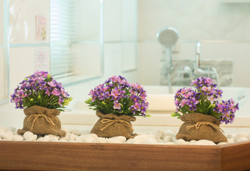 Flowers in sack bag decorate in bathroom