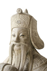 ancient chinese stone sculpture on white background