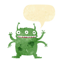 cartoon alien monster with speech bubble