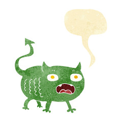 cartoon little imp with speech bubble