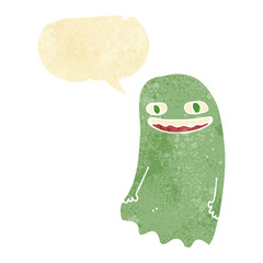 funny cartoon ghost with speech bubble