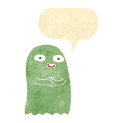 funny cartoon ghost with speech bubble
