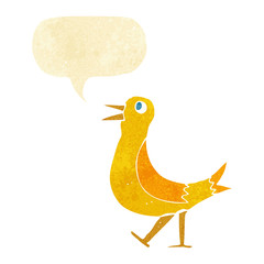 cartoon walking bird with speech bubble