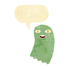 funny cartoon ghost with speech bubble