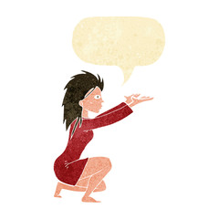 cartoon womn casting spel with speech bubble