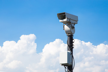 closed circuit camera outdoor on blue sky