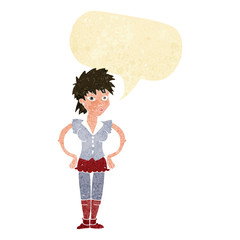 cartoon woman with hands on hips with speech bubble