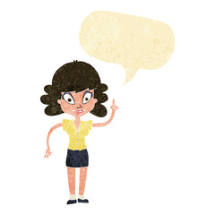 cartoon happy woman with idea with speech bubble