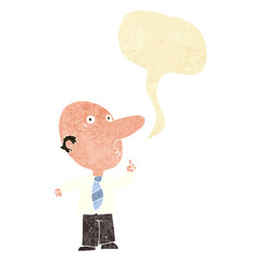 cartoon bald man asking question with speech bubble