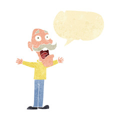 cartoon stressed old man with speech bubble