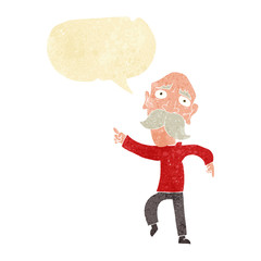 cartoon sad old man pointing with speech bubble